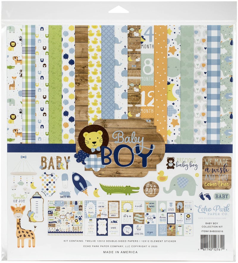 Echo Park Paper Company Baby Boy Collection Kit paper, blue, green, mint, yellow 12-x-12-Inch - Image 1